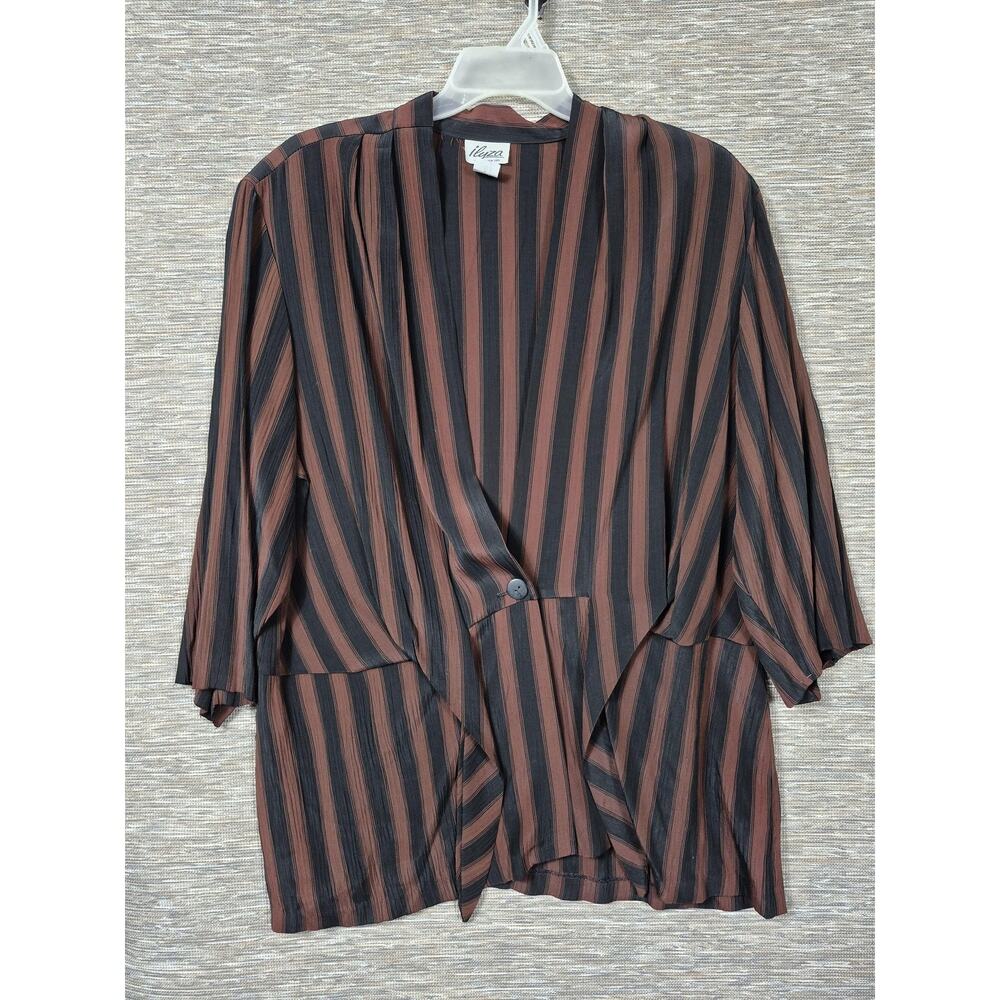 Ilyza New York Blazer Jacket Womens 22/24 Brown Black Stripe Single Button Plus